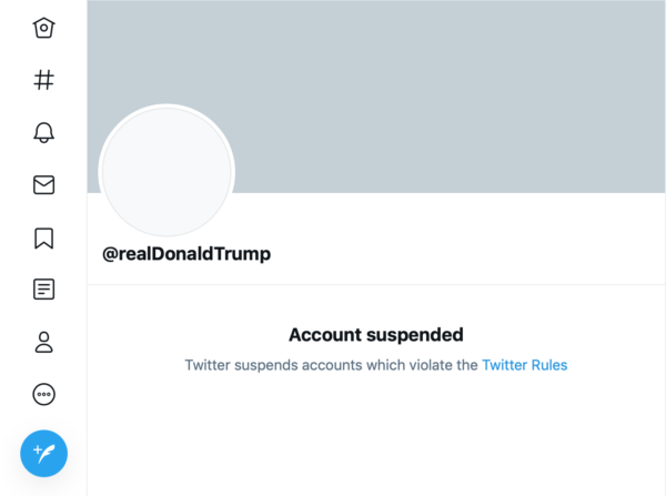 Twitter suspends Trump on Twitter - Screenshot: IsraelandStuff.com
